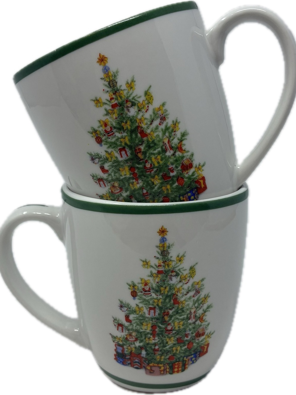 Christopher Radko Holiday Celebrations Christmas Tree Mugs Set of 2 Green Trim